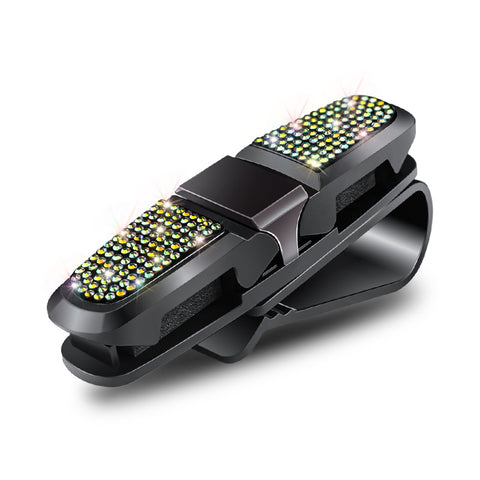 6 Pcs Colored Luxury Rhinestone Car Sun Visor Glasses Clip - Multi-Functional, 180° Rotatable, ABS Material