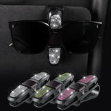 6 Pcs Light Blue Luxury Rhinestone Car Sun Visor Glasses Clip - Multi-Functional, 180° Rotatable, ABS Material