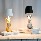 Grey Bunny Black Lampshade Adorable Rabbit Resin Table Lamp - 3-Color LED, USB Rechargeable, Touch Dimming