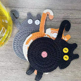 4 Pcs Black And White Cute Cat Butt Knitted Coaster - Lightweight Crochet Drink Mat, 15x10cm