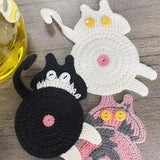 4 Pcs Grey,Brown And White Cute Cat Butt Knitted Coaster - Lightweight Crochet Drink Mat, 15x10cm