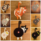 4 Pcs Grey,Brown And White Cute Cat Butt Knitted Coaster - Lightweight Crochet Drink Mat, 15x10cm