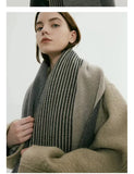 Blue Luxury Striped Suede-Feel Scarf - Soft and Warm for All Seasons