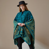 Green Ethnic Boho Shawl for Women - Stylish Split Cape for Travel and Cooling Rooms