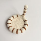 2 Pcs White Handmade Wool Felt Cat Coasters - Cute Tiger Design, Heat-Resistant Table Mats