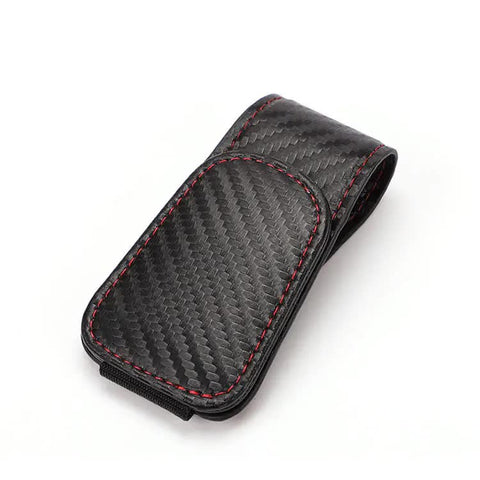 2 Pcs Black Carbon Fiber Pattern PU Leather Car Visor Sunglasses Holder - Multi-Functional Clip for Glasses, Cards & Tickets, 9.5x4.5cm