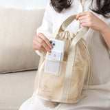 Navy Blue Lightweight Mesh Drawstring Beach Bag - Portable Travel Organizer for Toiletries and Essentials