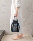 Green Lightweight Mesh Drawstring Beach Bag - Portable Travel Organizer for Toiletries and Essentials