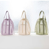 Green Lightweight Mesh Drawstring Beach Bag - Portable Travel Organizer for Toiletries and Essentials