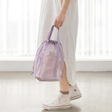 Green Lightweight Mesh Drawstring Beach Bag - Portable Travel Organizer for Toiletries and Essentials