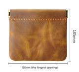 Coffee Genuine Leather Coin Purse - Vintage Style Snap Closure Mini Pouch