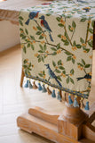 Birds & Branch Table Runner - Jacquard Woven Beige with Tassels(33X200CM)