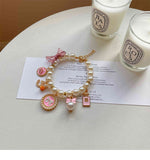 Pink 4-PCS Pearl Charm Pet Necklace - Adjustable Bowknot Collar for Small Dogs & Cats (L: 30+5CM)