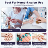 White Professional Electric Nail Drill, 45000RPM Rechargeable Nail Grinder Polisher for Salon & Home Use