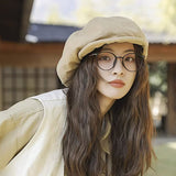 Beige Women's Vintage Style Baker Boy Cap - Soft Cotton Linen Blend