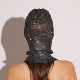 White Glitter Rhinestone Face Balaclava - Trendy Music Festival Head Cover, 37cm