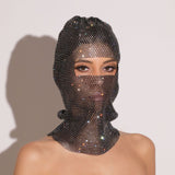 Champagne Glitter Rhinestone Face Balaclava - Trendy Music Festival Head Cover, 37cm
