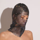 Pink Glitter Rhinestone Face Balaclava - Trendy Music Festival Head Cover, 37cm