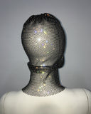 White colored diamonds Glitter Rhinestone Face Balaclava - Trendy Music Festival Head Cover, 37cm