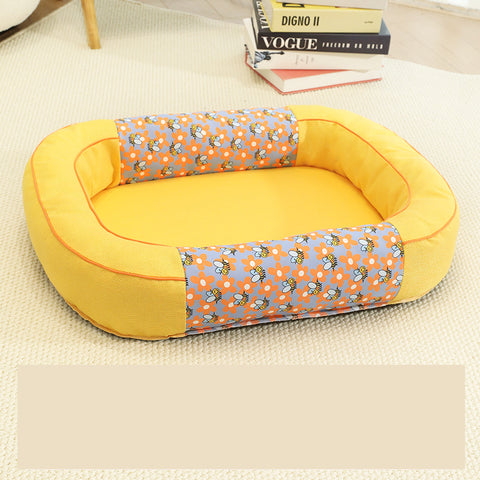 Size S Yellow Cozy Pet Bed for Small Dogs and Cats - Durable & Chew-Resistant Nest for All Seasons
