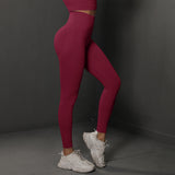 Size M Claret Red Seamless High-Waisted Yoga Pants for Women - Lift Workout Leggings for Running, Gym, and Fitness