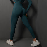 Size L Dark Green Seamless High-Waisted Yoga Pants for Women - Lift Workout Leggings for Running, Gym, and Fitness