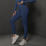 Size M Navy Blue Seamless High-Waisted Yoga Pants for Women - Lift Workout Leggings for Running, Gym, and Fitness