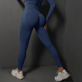 Size L Navy Blue Seamless High-Waisted Yoga Pants for Women - Lift Workout Leggings for Running, Gym, and Fitness