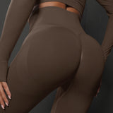 Size M Brown Seamless High-Waisted Yoga Pants for Women - Lift Workout Leggings for Running, Gym, and Fitness
