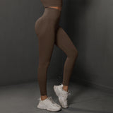 Size M Brown Seamless High-Waisted Yoga Pants for Women - Lift Workout Leggings for Running, Gym, and Fitness