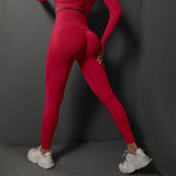 Size L Red Seamless High-Waisted Yoga Pants for Women - Lift Workout Leggings for Running, Gym, and Fitness