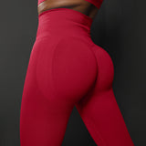 Size L Red Seamless High-Waisted Yoga Pants for Women - Lift Workout Leggings for Running, Gym, and Fitness