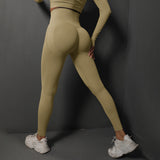 Size M Khaki Seamless High-Waisted Yoga Pants for Women - Lift Workout Leggings for Running, Gym, and Fitness