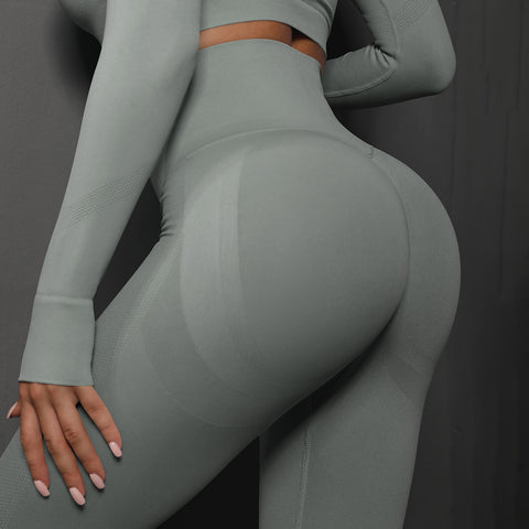 Size L Light Grey Seamless High-Waisted Yoga Pants for Women - Lift Workout Leggings for Running, Gym, and Fitness