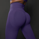 Size L Dark Purple Seamless High-Waisted Yoga Pants for Women - Lift Workout Leggings for Running, Gym, and Fitness