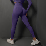 Size M Dark Purple Seamless High-Waisted Yoga Pants for Women - Lift Workout Leggings for Running, Gym, and Fitness