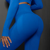 Size S Bright Blue Seamless High-Waisted Yoga Pants for Women - Lift Workout Leggings for Running, Gym, and Fitness