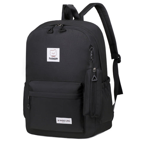 Black Large Capacity Travel Backpack for Girls - Waterproof School Bag with Detachable Pencil Case