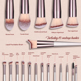 Pink 18-Piece Makeup Brush Set - Professional Synthetic Fiber Brushes with Wooden Handles for Flawless Beauty