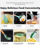 Black And Brown 12-Piece Silicone Kitchen Utensil Set - Non-Stick Food-Grade Silicone Cooking Tools with Wooden Handles and Holder