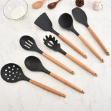 Purple And Brown 12-Piece Silicone Kitchen Utensil Set - Non-Stick Food-Grade Silicone Cooking Tools with Wooden Handles and Holder