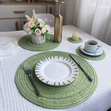 8 Pcs Blue Woven Round Placemat - Non-Slip, Heat-Resistant Dining Table Mat,  36cm