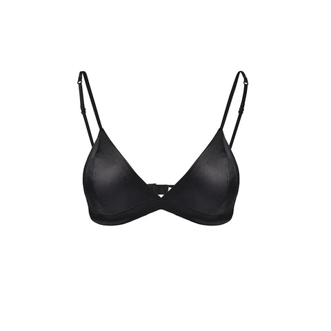 Size L Black French Style Mulberry Silk Wireless Bralette - Triangle Cup Anti-Sagging Bra for Fuller Busts, Lightweight Comfort