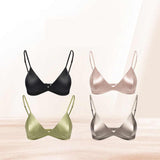 Size L Black French Style Mulberry Silk Wireless Bralette - Triangle Cup Anti-Sagging Bra for Fuller Busts, Lightweight Comfort