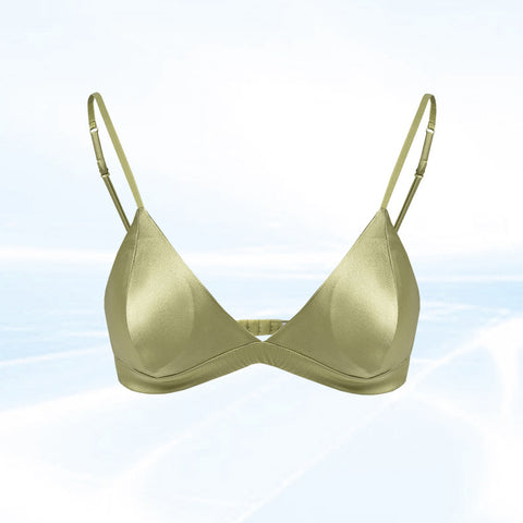 Size M Green French Style Mulberry Silk Wireless Bralette - Triangle Cup Anti-Sagging Bra for Fuller Busts, Lightweight Comfort