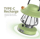 White Retro Snail Night Light - Portable Rechargeable Camping Lantern with Hook, 3-Color Dimming