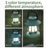 Pink Retro Snail Night Light - Portable Rechargeable Camping Lantern with Hook, 3-Color Dimming