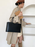Black Large Capacity Tote Bag - Minimalist PU Leather Handbag for Daily Commute