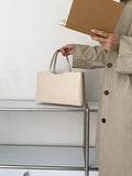 Black Large Capacity Tote Bag - Minimalist PU Leather Handbag for Daily Commute