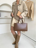 Brown Large Capacity Tote Bag - Minimalist PU Leather Handbag for Daily Commute